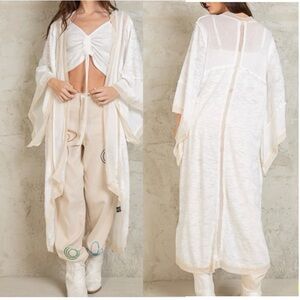 POL LACEY WOVEN LONG KIMINO CARDIGAN IN CREAM SIZE SMALL NWOT